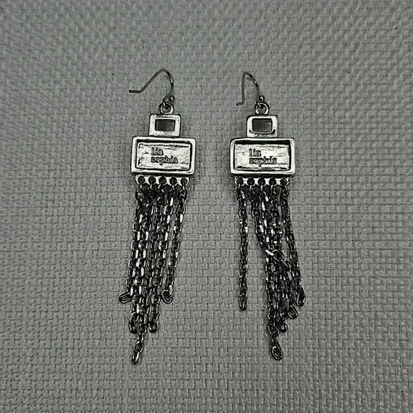 Lia Sophia Statement Earrings with Gray Rectangle & Silver Chain Link Dangles - Picture 5 of 13